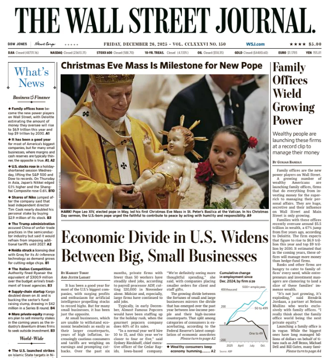 Family Offices Wield Growing Power | The Wall Street Journal -- Fri., December 26, 2025