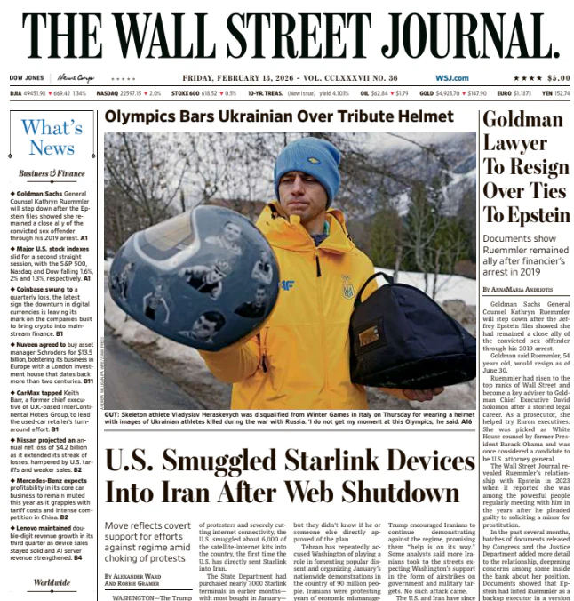 Goldman Lawyer To Resign Over Ties To Epstein | The Wall Street Journal -- Fri., February 13, 2026