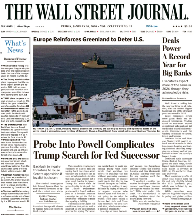 Deals Power A Record Year for Big Banks | The Wall Street Journal -- Fri., January 16, 2026