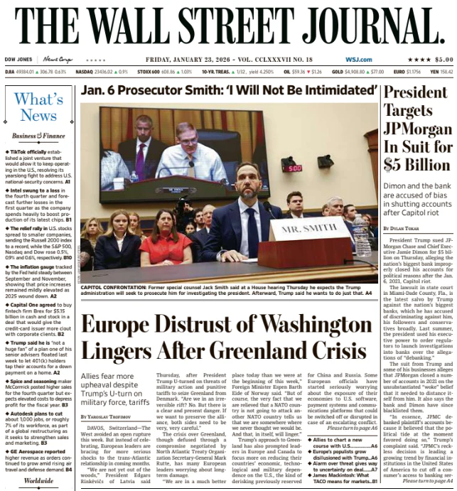 President Targets JPMorgan In Suit for $5 Billion | The Wall Street Journal -- Fri., January 23, 2026