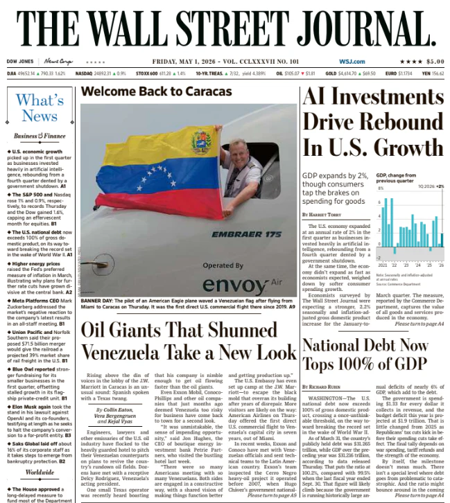 AI Investments Drive Rebound In U.S. Growth | The Wall Street Journal -- Fri., May 01, 2026