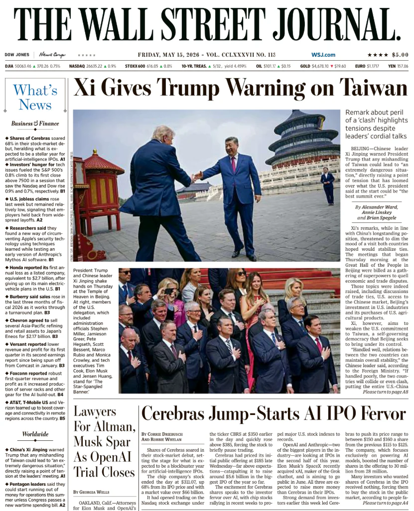 Xi Gives Trump Warning on Taiwan| The Wall Street Journal -- Fri., May 15, 2026
