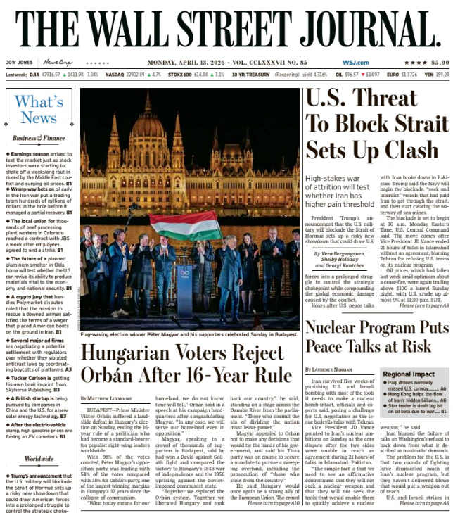 U.S. Threat To Block Strait Sets Up Clash | The Wall Street Journal -- Mon., April 13, 2026