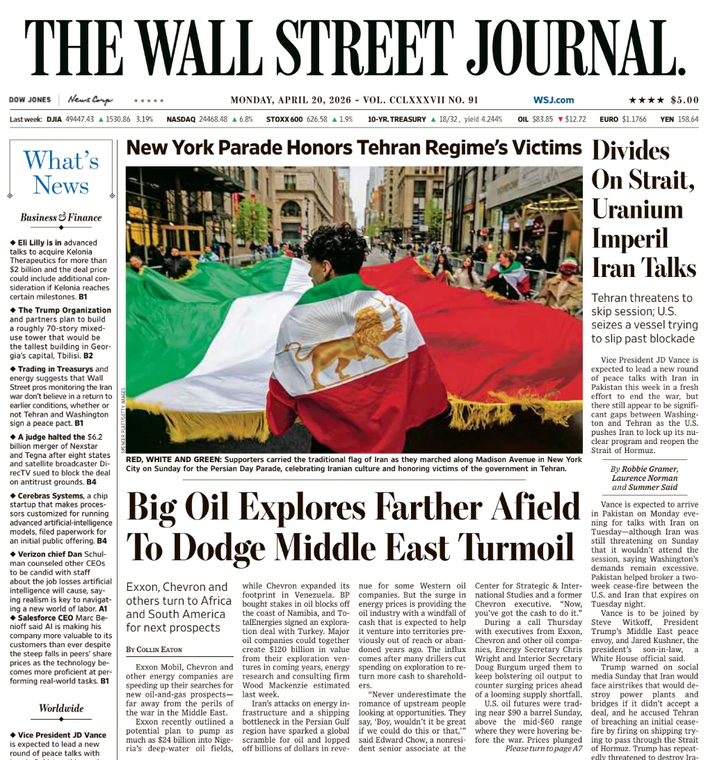 Divides On Strait, Uranium Imperil Iran Talks | The Wall Street Journal -- Mon., April 20, 2026