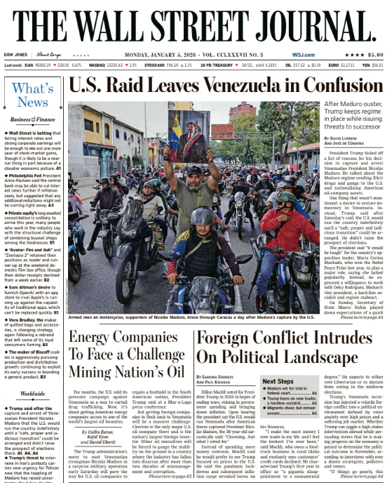 U.S. Raid Leaves Venezuela in Confusion | The Wall Street Journal -- Mon., January 05, 2026