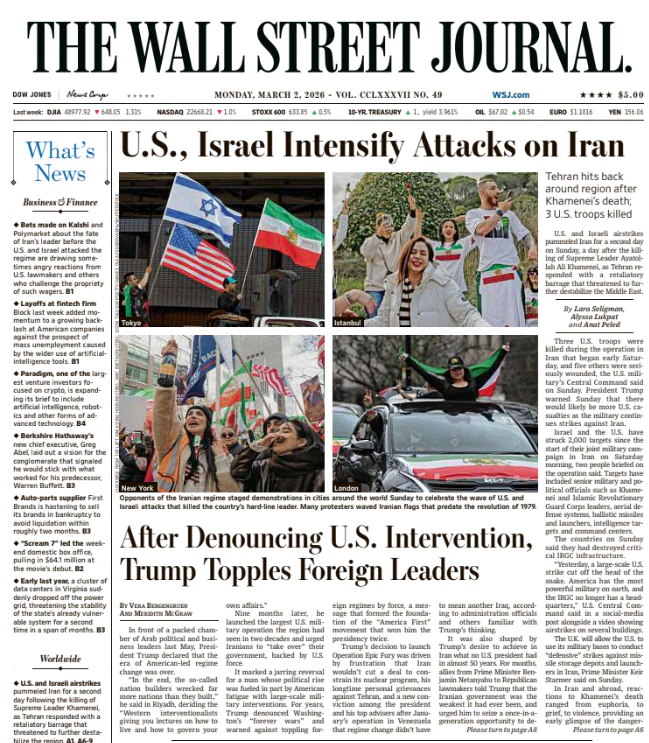U.S., Israel Intensify Attacks on Iran | The Wall Street Journal -- Mon., March 02, 2026
