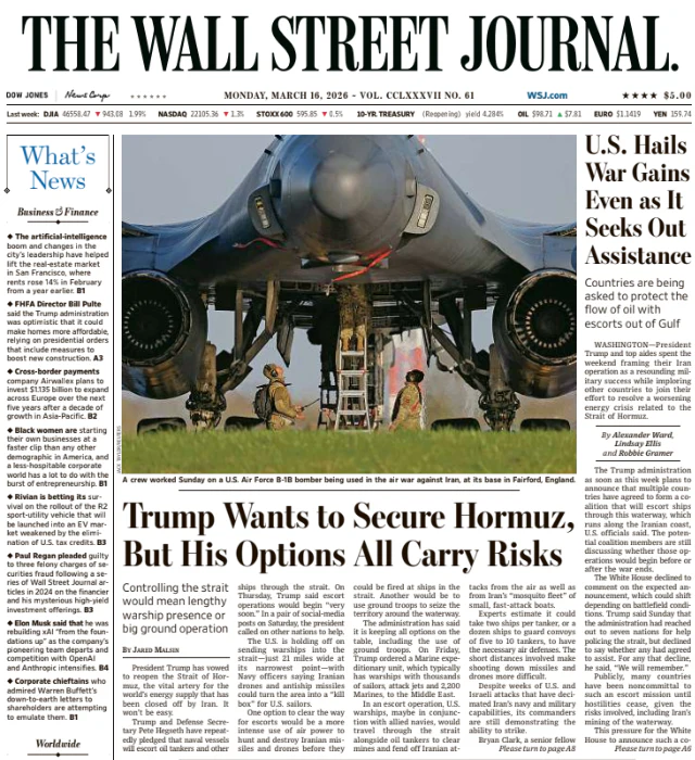 U.S. Hails War Gains Even as It Seeks Out Assistance | The Wall Street Journal -- Mon., March 16, 2026