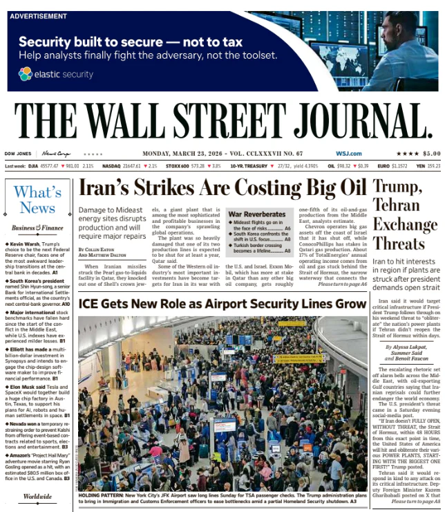 Trump, Tehran Exchange Threats | The Wall Street Journal -- Mon., March 23, 2026