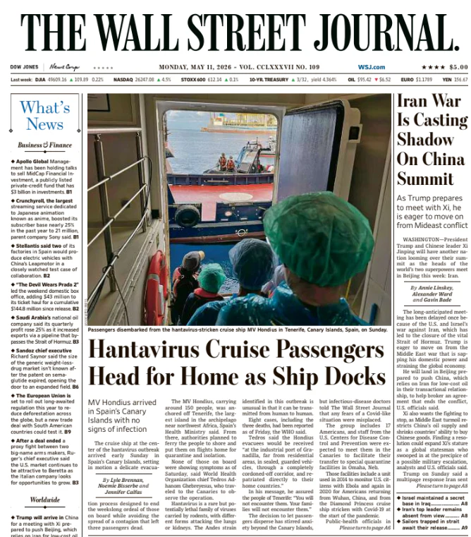 Iran War Is Casting Shadow On China Summit | The Wall Street Journal -- Mon., May 11, 2026