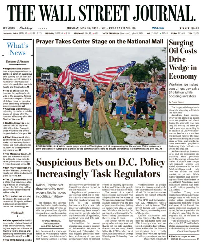 Surging Oil Costs Drive Wedge in Economy | The Wall Street Journal -- Mon., May 18, 2026