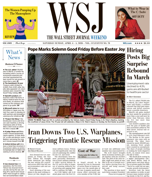 Hiring Posts Big Surprise Rebound In March | The Wall Street Journal -- Sat./Sun., April 04/05, 2026