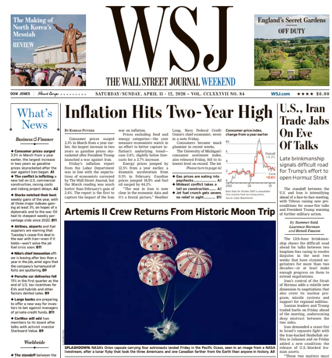 U.S., Iran Trade Jabs On Eve Of Talks | The Wall Street Journal -- Sat./Sun., April 11/12, 2026