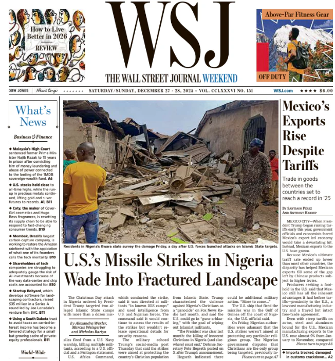 Mexico’s Exports Rise Despite Tariffs | The Wall Street Journal -- Sat./Sun., December 27/28, 2025