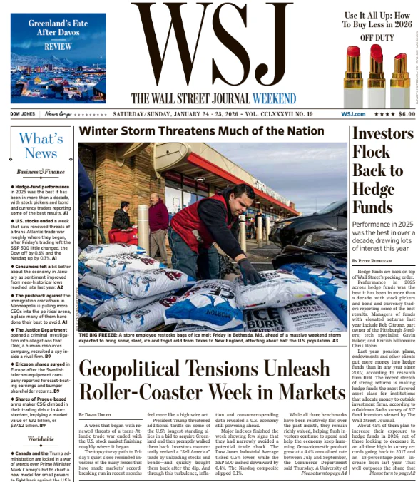 Investors Flock Back to Hedge Funds | The Wall Street Journal -- Sat./Sun., January 24/25, 2026