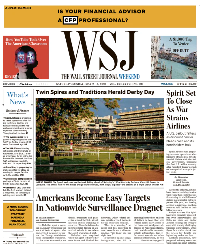 Spirit Set To Close As War Strains Airlines | The Wall Street Journal -- Sat./Sun., May 02/03, 2026
