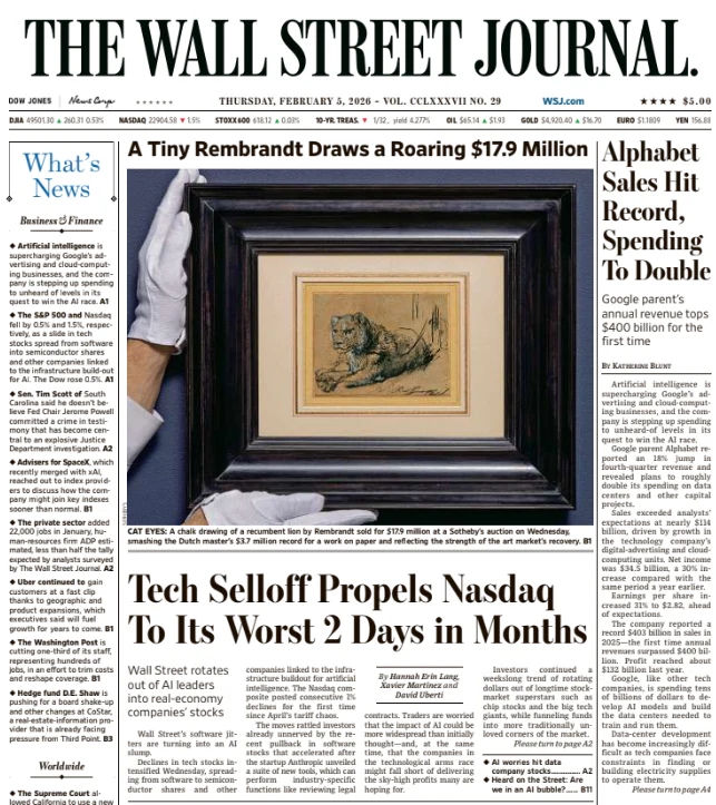 Alphabet Sales Hit Record, Spending To Double | The Wall Street Journal -- Thu., February 05, 2026
