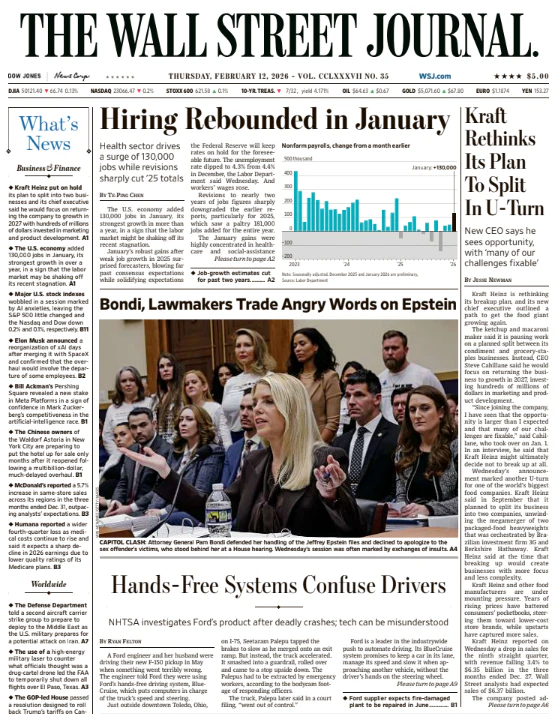 Kraft Rethinks Its Plan To Split InU-Turn | The Wall Street Journal -- Thu., February 12, 2026