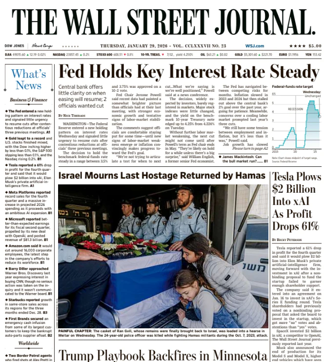 Fed Holds Key Interest Rate Steady | The Wall Street Journal -- Thu., January 29, 2026