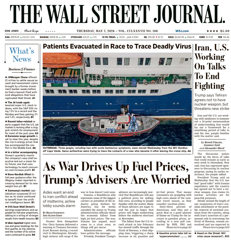 Iran, U.S. Working On Talks To End Fighting | The Wall Street Journal -- Thu., May 07, 2026