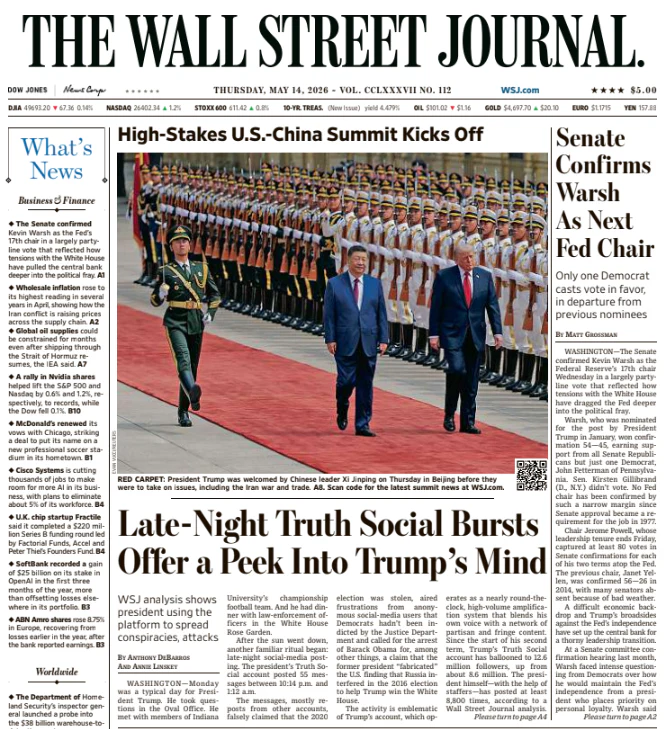 Senate Confirms Warsh As Next Fed Chair | The Wall Street Journal -- Thu., May 14, 2026