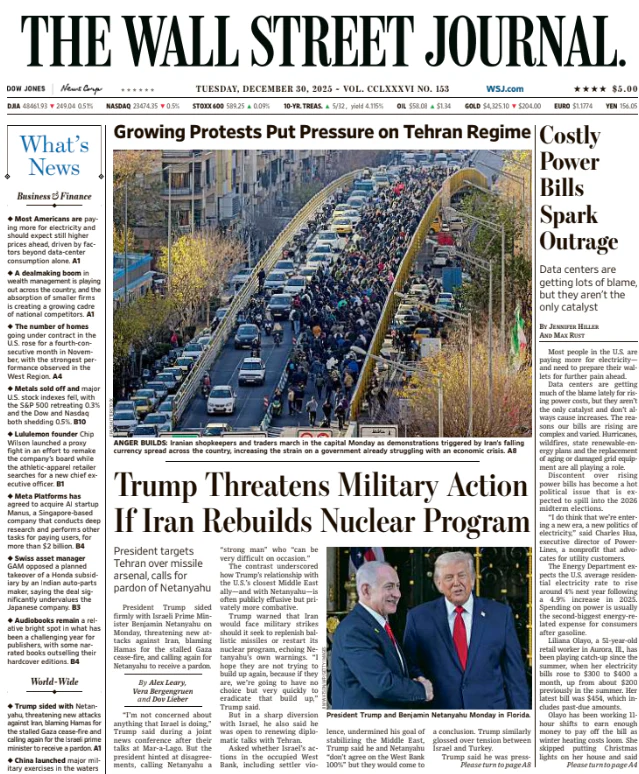 Costly Power Bills Spark Outrage | The Wall Street Journal -- Tue., December 30, 2025