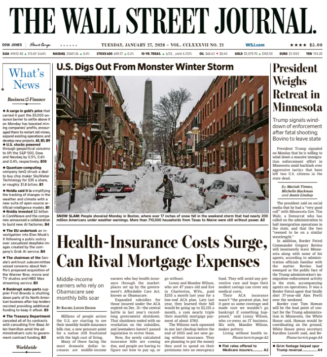 President Weighs Retreat in Minnesota | The Wall Street Journal -- Tue., January 27, 2026