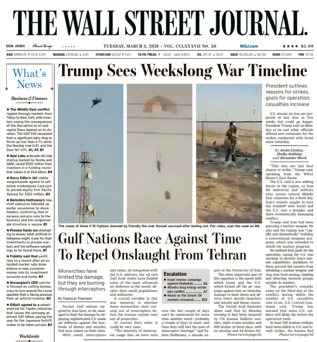 Trump Sees Weekslong War Timeline | The Wall Street Journal -- Tue., March 03, 2026