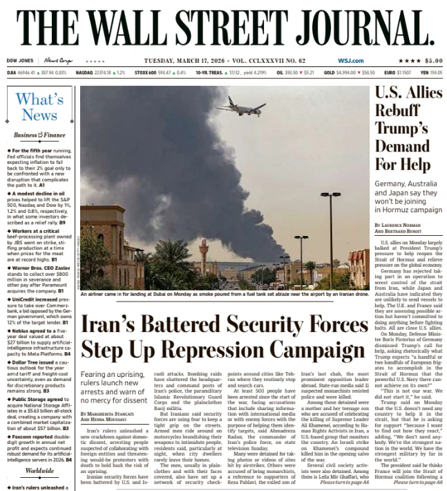 U.S. Allies Rebuff Trump’s Demand For Help | The Wall Street Journal -- Tue., March 17, 2026
