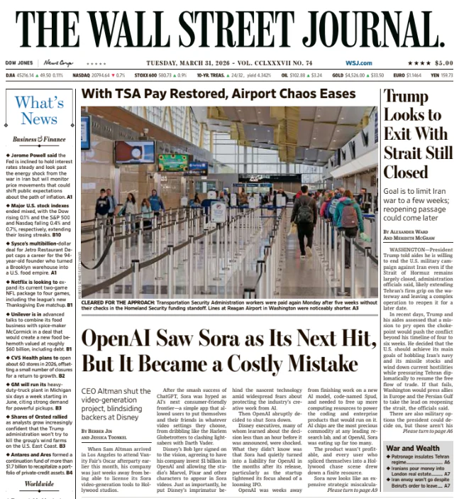 Trump Looksto Exit With Strait Still Closed | The Wall Street Journal -- Tue., March 31, 2026