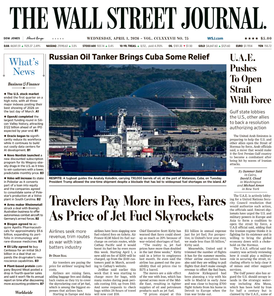 U.A.E. Pushes To Open Strait With Force | The Wall Street Journal -- Wed., April 01, 2026