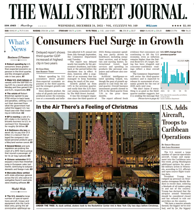 Consumers Fuel Surge in Growth | The Wall Street Journal -- Wed., December 24, 2025
