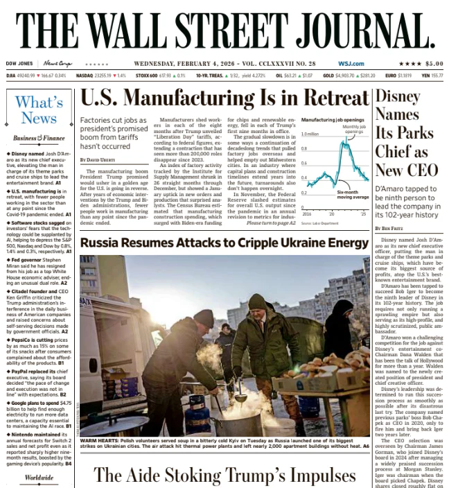 Disney Names Its Parks Chief as New CEO | The Wall Street Journal -- Wed., February 04, 2026