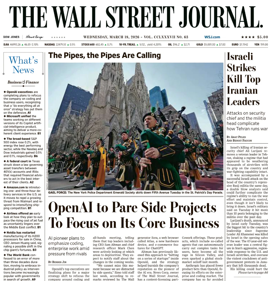 Israeli Strikes Kill Top Iranian Leaders | The Wall Street Journal -- Wed., March 18, 2026