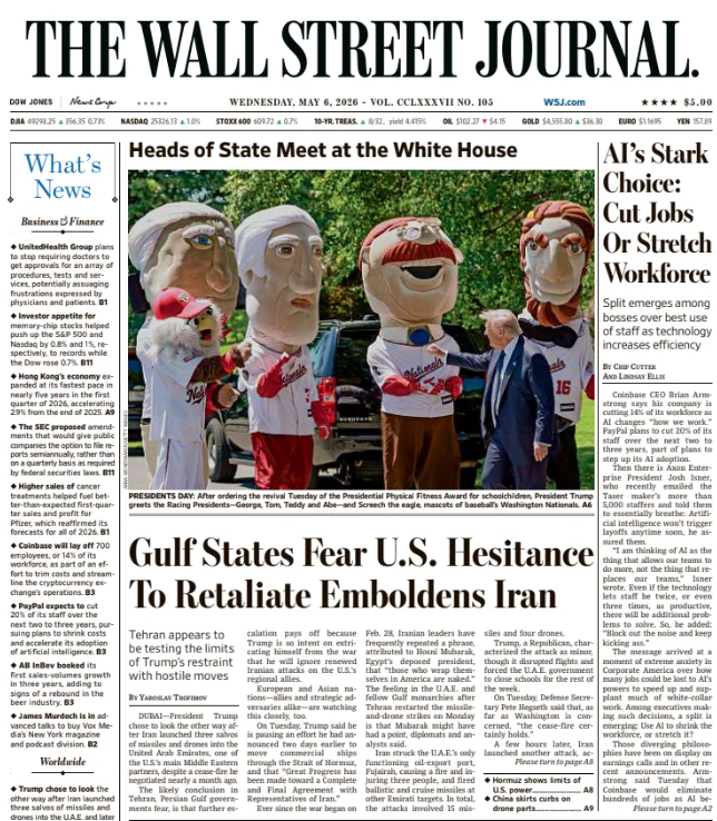 AI’s Stark Choice: Cut Jobs Or Stretch Workforce | The Wall Street Journal -- Wed., May 06, 2026